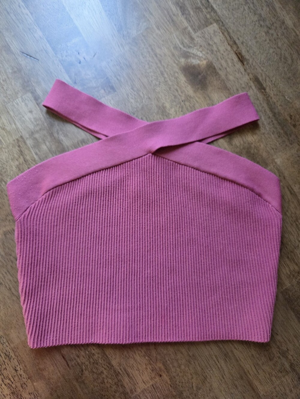 Babaton Sculpt Pink Cross-Back Ribbed Crop Top